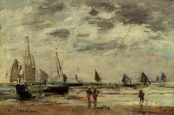 尤金 佈丹 Berck, Jetty and Sailing Boats at Low Tide